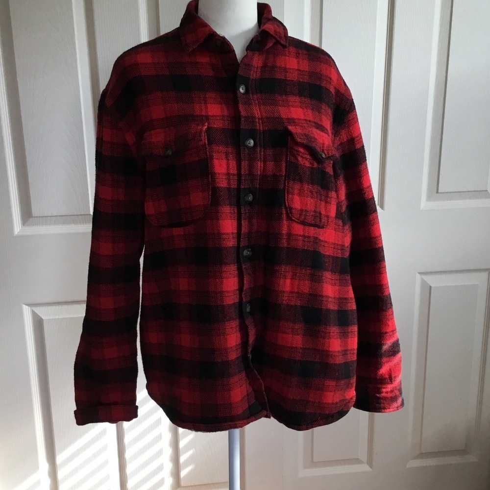 Aeropostale Indie Grunge Skater RedBlack Checkered Men's Shirt Jacket or Shacket